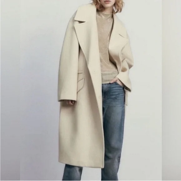 NWT Zara Cream Oversized Wool Coat - Picture 5 of 8